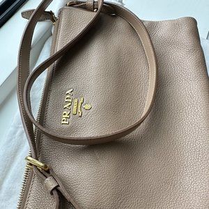 Prada - Nude Pebbled Leather "Daino" Crossbody Bag w/ Gold Hardware